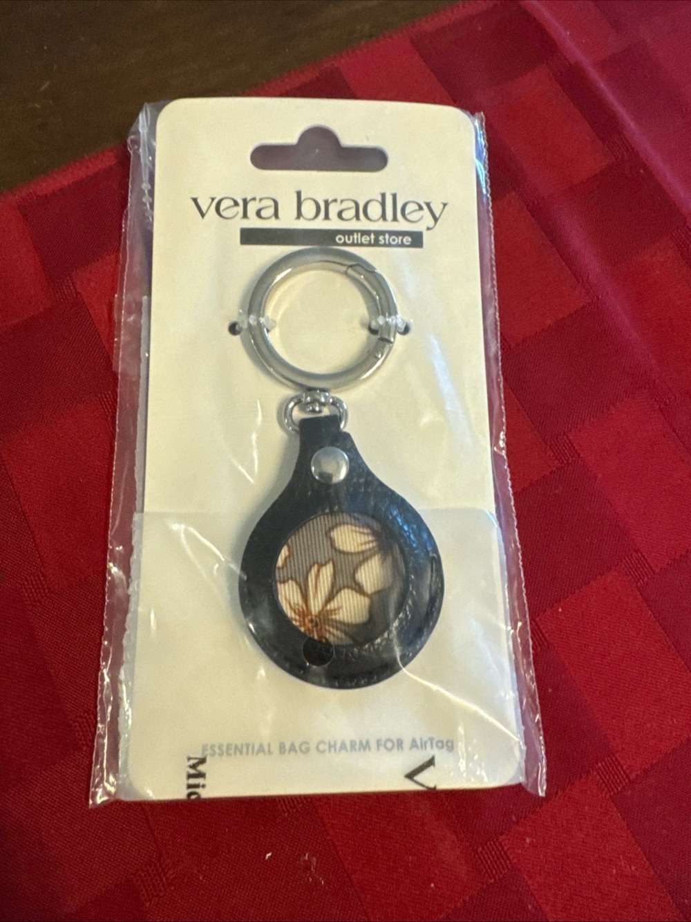 Vera Bradley Black Floral AirTag Bag Charm Keyring